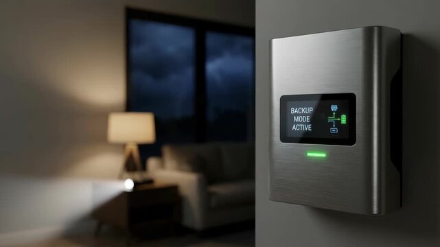 Home battery backup power system for emergency electricity storage resilience, smart display in living room during outage mode energy control