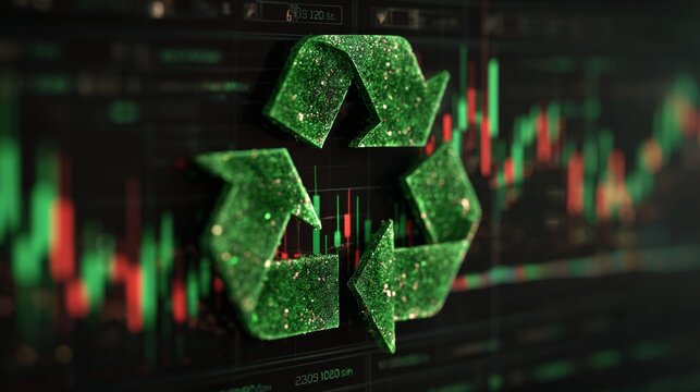 Radiant green: a symbol of environmental consciousness. Market indicators. Radiant earth care: a green symbol against lush backdrop. Trading tools. Digital currency.