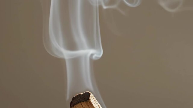Quiet luxury daily routine with smoke incense burning aroma, incense stick burning neutral background calm wellness meditation home fragrance