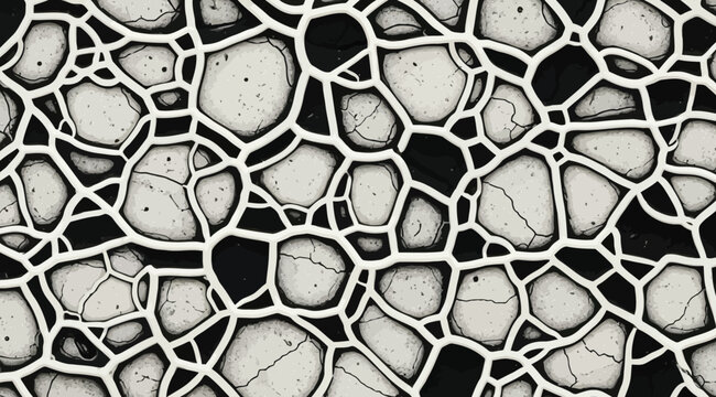 Abstract seamless pattern with organic cellular shapes and cracked stone texture