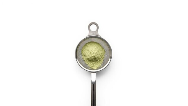 Sifter for matcha on a light backdrop.