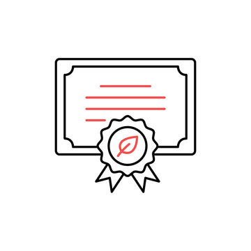icon a carbon certificate with ribbon badge and green leaf, on a clean background.