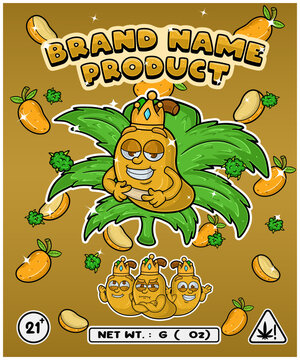 Cartoon Mango flavor with cannabis leaf, designed for logo, label or packaging