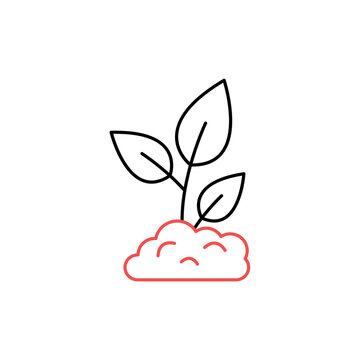 icon an afforestation with growing plant and dirt, on a clean background.