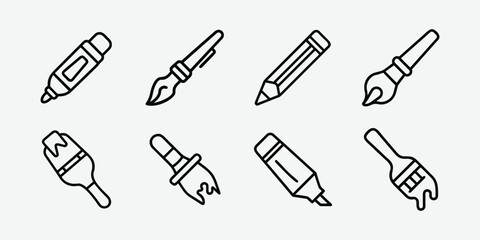 Obraz premium Painting and Drawing Tools Line Icon Set Brush, Marker and Pencil Vector Icons