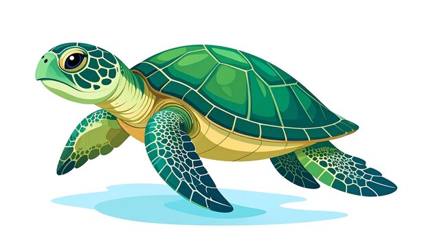 Animated sea turtle with a green shell, flippers and a small puddle shadow under it