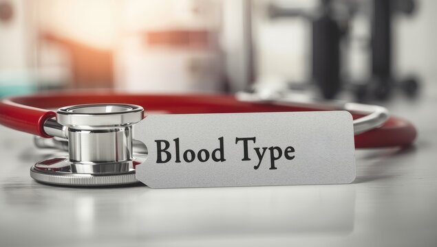 Stethoscope and label indicating blood type O.