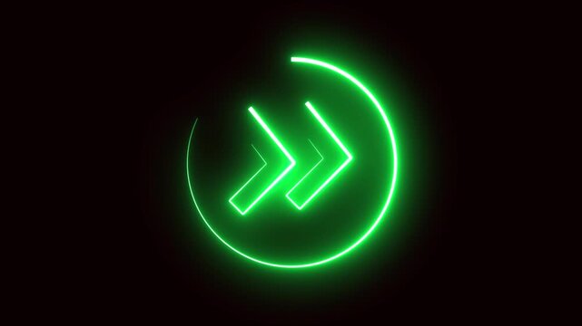 Neon green arrows glowing animation. Fast dynamic power energy hud sci fi design element. Glowing green neon arrow motion. Sci fi hud design bright energy power dynamic minimalist.