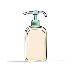 Obraz premium Hand drawn cartoon bottle with pump dispenser for liquid soap, lotion, or sanitizer