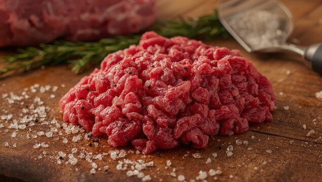 Uncooked minced beef prepared for cooking.