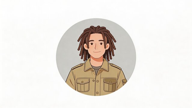 Cartoon man with dreadlocks wearing jacket