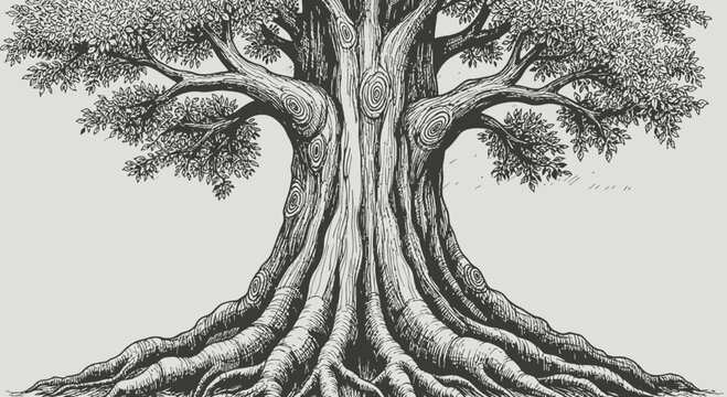 ancient tree with roots and branches