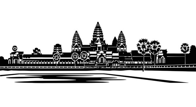 Angkor Wat temple complex silhouette, Cambodia