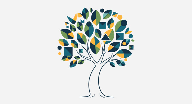 colorful tree illustration with geometric leaves