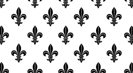 Classic Fleur-de-Lis Seamless Pattern Vector Ornamental Black White Background Design © MdAmzad