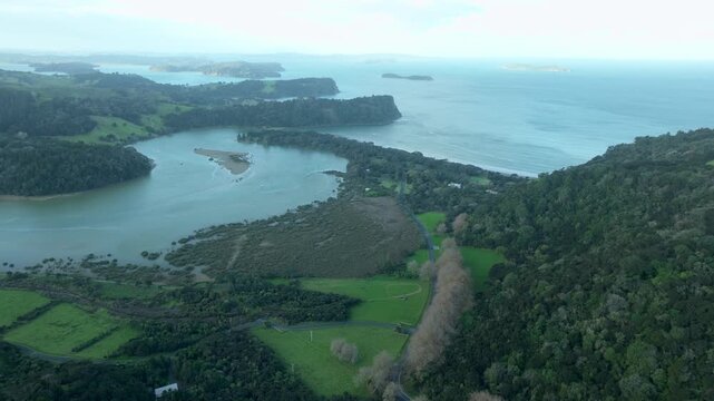 Drone Backward Flight Over Cliff and Islands