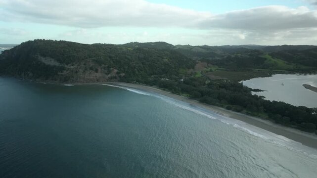 Wenderholm Aerial Waves and Small Boat Near Beach