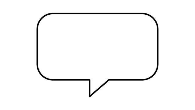 Minimalist black line vector icon of a rounded rectangular chat bubble on a white background. This speech bubble illustration features an editable stroke for customizable line weight and design.