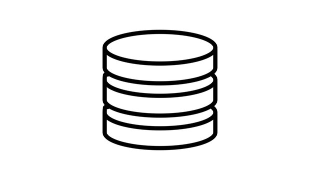 Minimalist Coin Stack Vector Icon with Editable Stroke. Clean black line illustration of a vertical stack of coins or database storage symbol on white background. Scalable and customizable graphic.