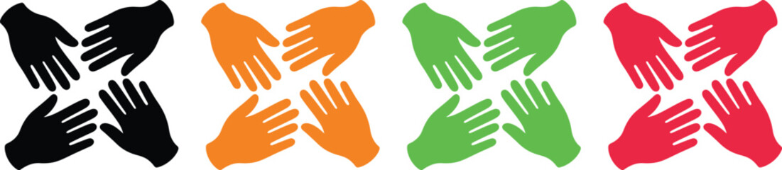 Obraz premium Four colorful handprints arranged in an x-shape symbolizing unity and diversity