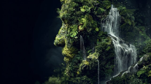 Honoring water's role in a thriving ecosystem of earth. Digital mind. An ode to cascading waterfalls on world water day. Cybernetic identity. Synthetic consciousness.