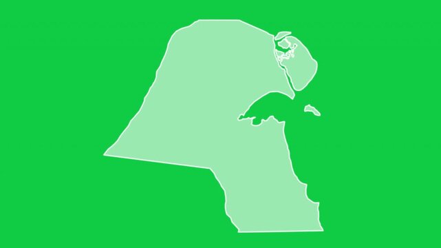 Kuwait map glow outline animation green background