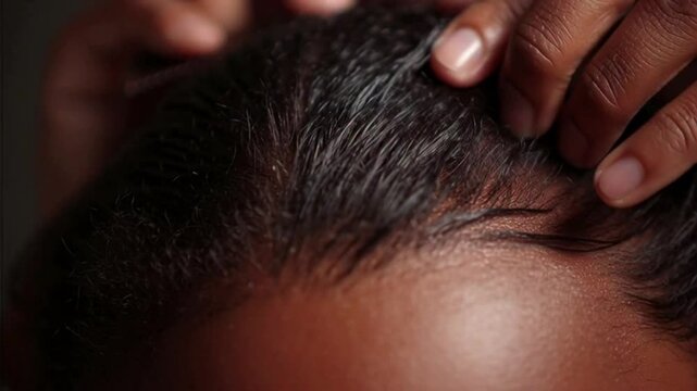 A person is combing their hair with a wide-tooth comb in a gentle and soothing video.