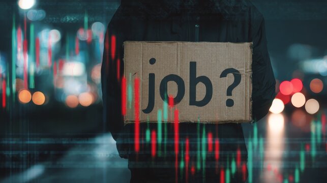 A sign of the times: modern challenges in job hunting. Crypto investment. Determined gesture of holding a job sign in an urban park. Investment planning. Market analysis.