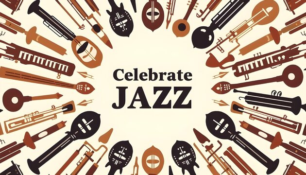 A vibrant celebration of jazz music with various musical instruments