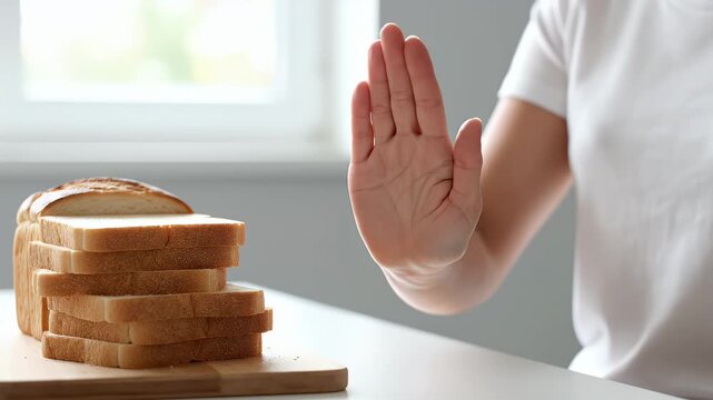Person Refusing Bread - Gluten-Free Diet and Healthy Lifestyle Choices.