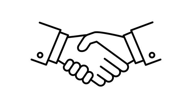 Minimalist Handshake Vector Icon Illustration with Editable Stroke. Black line art of two hands shaking, symbolizing business agreement, partnership, trust, and cooperation on white background.