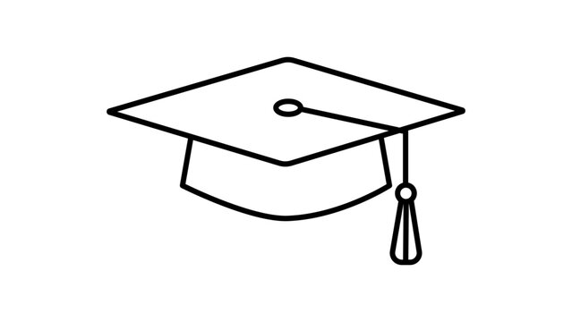 Minimalist Graduation Cap Vector Icon with Editable Stroke. Clean black line illustration of a mortarboard academic hat on white background, ideal for education, school, and university branding.