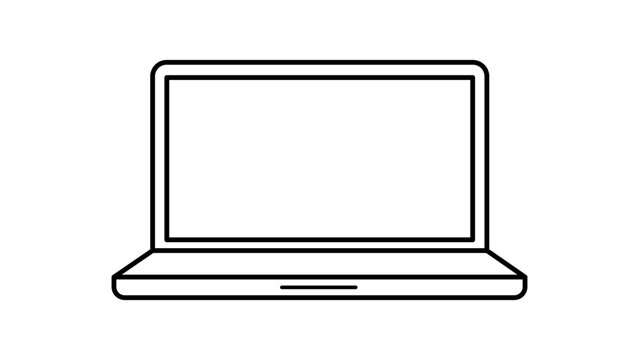 Minimalist Open Laptop Computer Vector Icon with Editable Stroke. A clean black line illustration on a white background, perfect for web design, technology concepts, and business presentations.