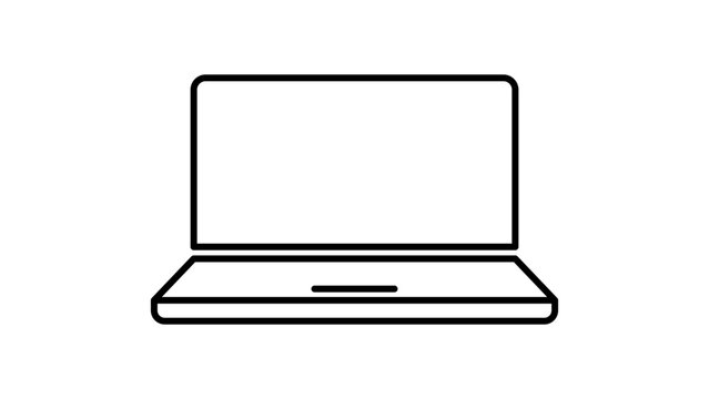 Minimalist Open Laptop Computer Vector Icon Illustration with Editable Stroke. A Clean Black Line Art Design on White Background for Technology, Business, and Digital Workspace Concepts.