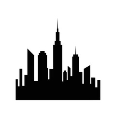 Fototapeta premium Silhouette of a modern city skyline with tall buildings.