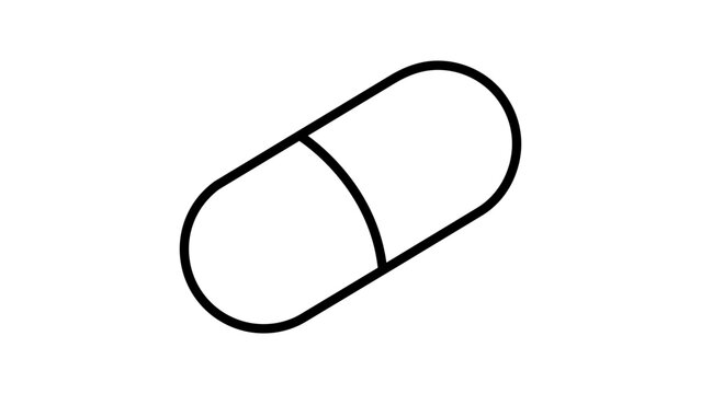 Pill Capsule Medicine and Healthcare Minimalist Black Line Vector Icon on White Background, Editable Stroke Illustration for Pharmacy, Medical Treatment, Health, and Wellness Design Projects.