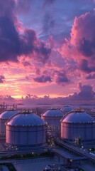 Fototapeta premium Monumental giants: the enormity of lng storage tanks. Movie artwork. Unveiling the scale of massive lng tanks in state-of-the-art terminals. Promotional poster. Drama poster.