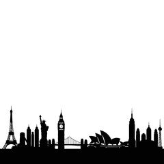 Fototapeta premium World City Skyline Silhouette Featuring Famous Landmarks.