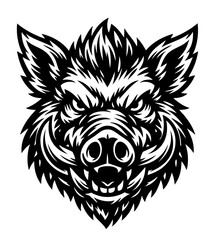 Fototapeta premium Aggressive wolf head in bold engraving style. Sharp fur details and intense expression. Vector black ink illustration, wild nature and strength concept for logos or tattoos.
