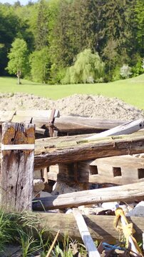 Ruins of wooden stable on a ranch