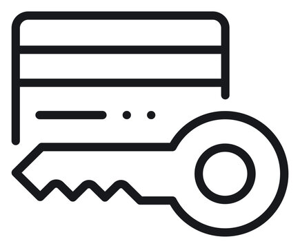 Secure credit card payment vector icon illustration. Black line art symbol representing financial security, encrypted transactions, and protected banking data on a clean white background.