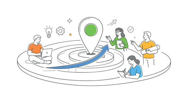 A process improvement and continuous growth scenario where individuals refine workflows and iterate toward better outcomes over time, illustrated through a clean scene
