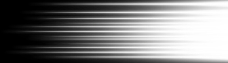 Obraz premium Abstract horizontal motion blur light streaks with smooth gradient fade and speed effect, dynamic lines isolated on dark background for modern design and overlays