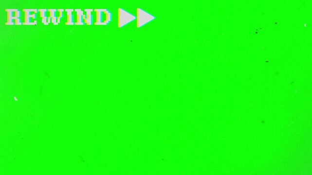 Analog television shows animated VHS rewinds with REWIND text. 4K animated videos