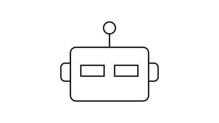 Minimalist black line vector icon of a square robot head with an antenna and rectangular eyes, isolated on white. This clean scalable illustration is ideal for AI, technology, and bot designs. © Jakia