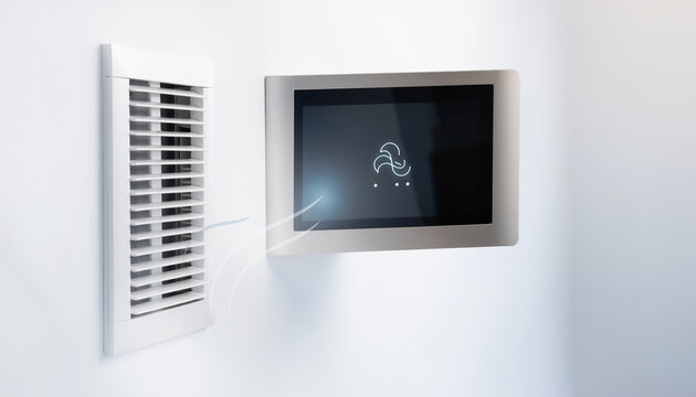 Smart home control panel with air vent on white wall