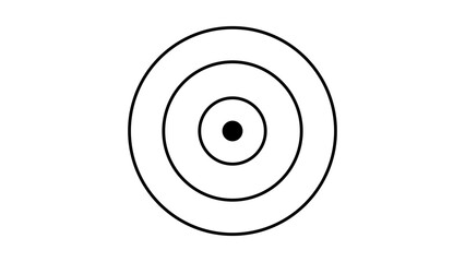 A clean and minimalist black line vector icon of a bullseye target featuring three concentric circles and a solid center point, isolated on white for business goals and marketing strategy. © Jakia