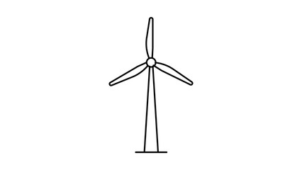 Minimalist black line vector icon illustration of a wind turbine isolated on a white background, representing clean renewable energy, sustainable power, and environmental conservation technology. © Jakia
