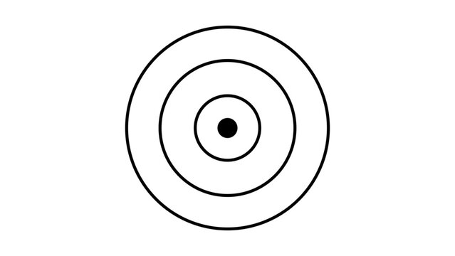 A clean and minimalist black line vector icon of a bullseye target featuring three concentric circles and a solid center point, isolated on white for business goals and marketing strategy.