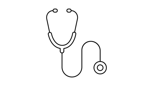 Minimalist black line vector icon of a stethoscope isolated on a white background. This clean outline illustration represents medical care, healthcare, and doctor tools. Scalable graphic asset.